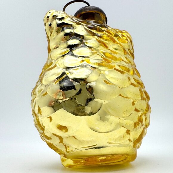 Owl Mercury Glass Ornament Kugel Style Lemon Yellow Christmas 4" - Picture 7 of 7